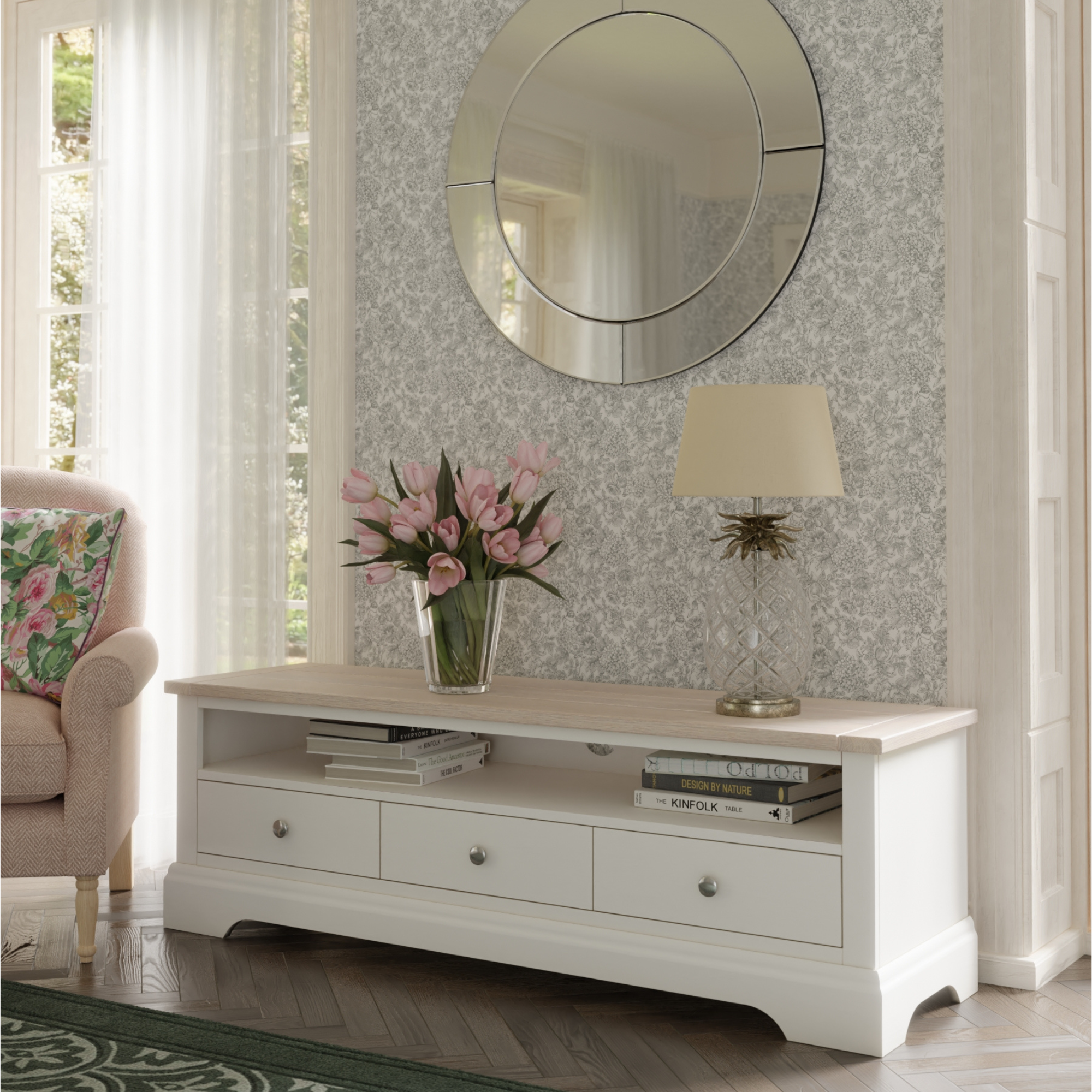 Dorset White 3 Drawer Wide TV Unit