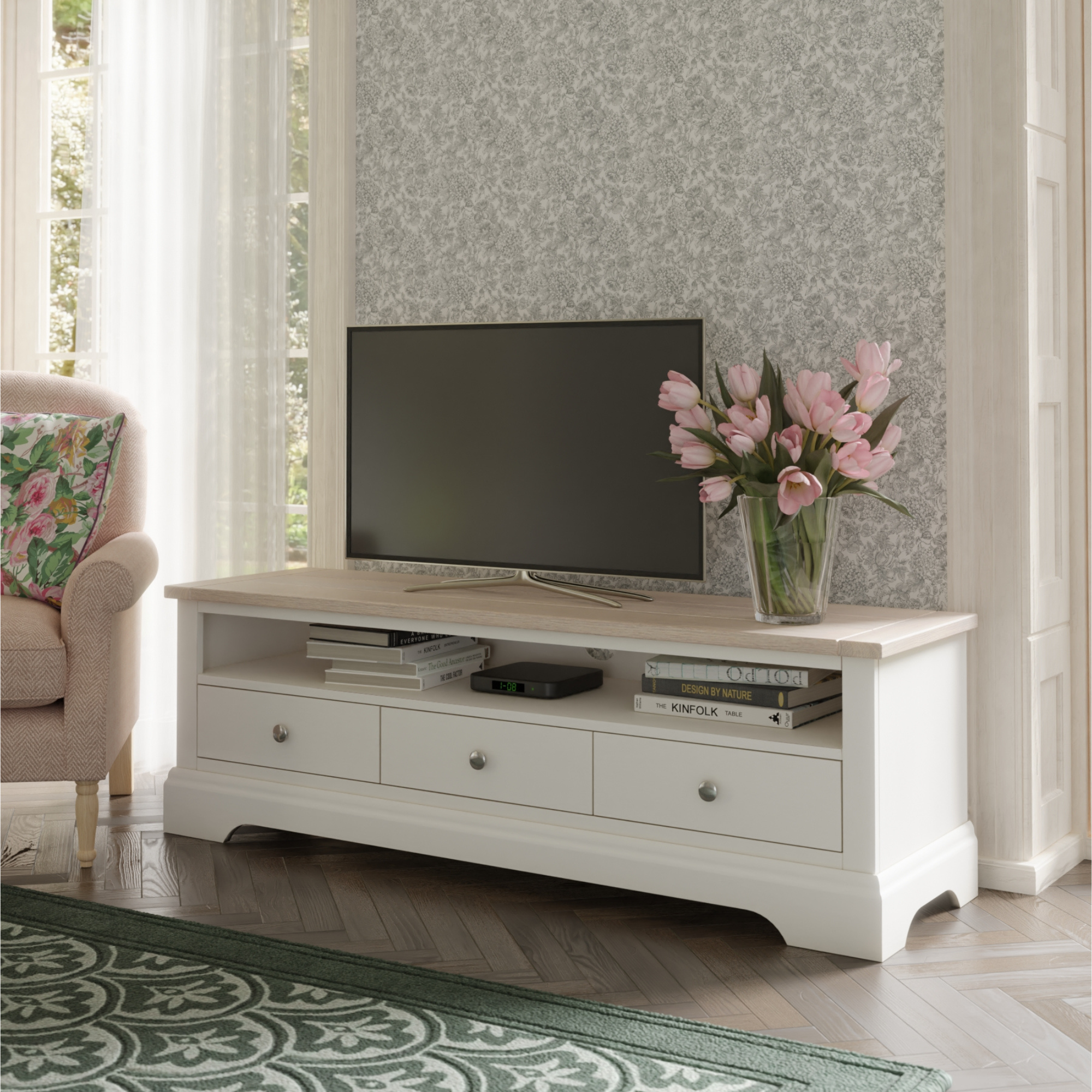 Dorset White 3 Drawer Wide TV Unit