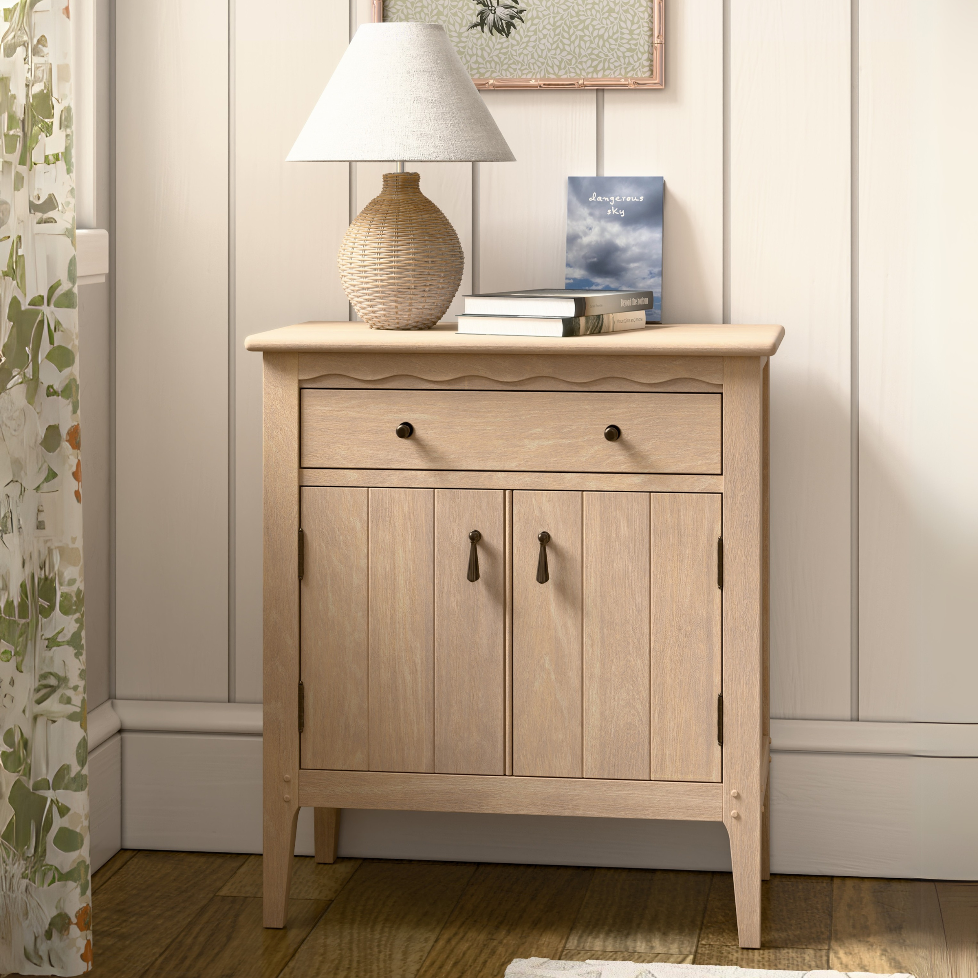 Calford Washed Oak 2 Door 1 Drawer Cabinet