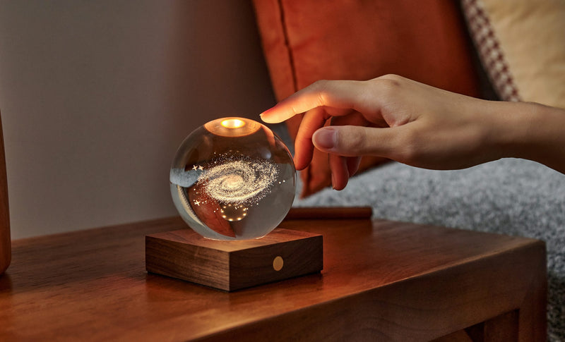 Amber Crystal 3D Light with Walnut Base