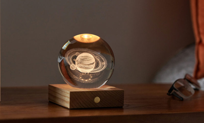 Amber Crystal 3D Light with Walnut Base