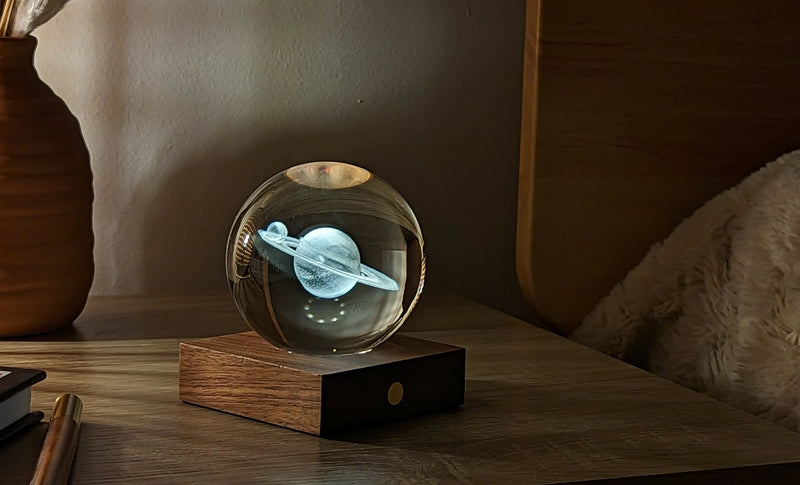 Amber Crystal 3D Light with Walnut Base