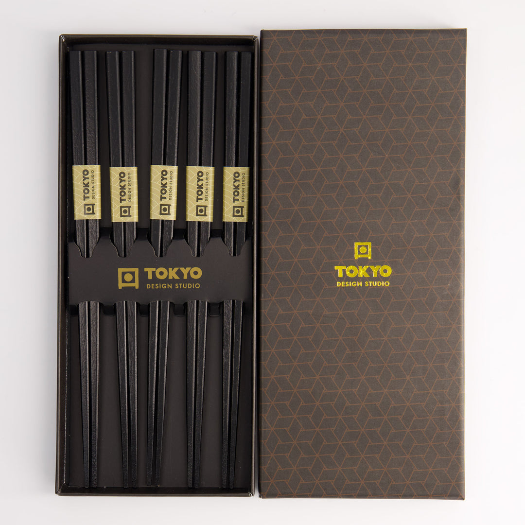 Wooden Chopstick Set of 5 - Black Square Gift Box