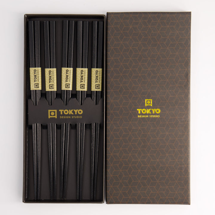 Wooden Chopstick Set of 5 - Black Square Gift Box