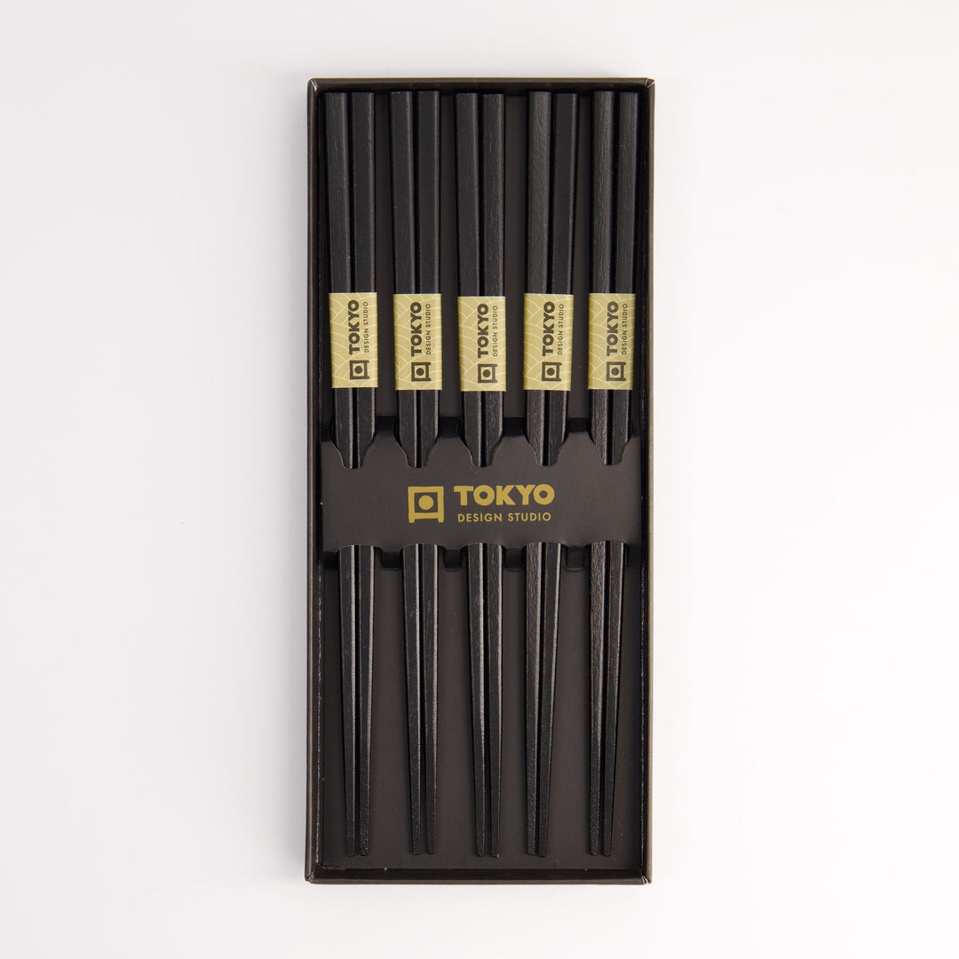 Wooden Chopstick Set of 5 - Black Square Gift Box