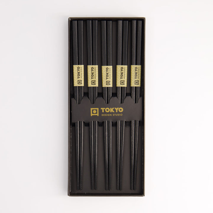 Wooden Chopstick Set of 5 - Black Square Gift Box