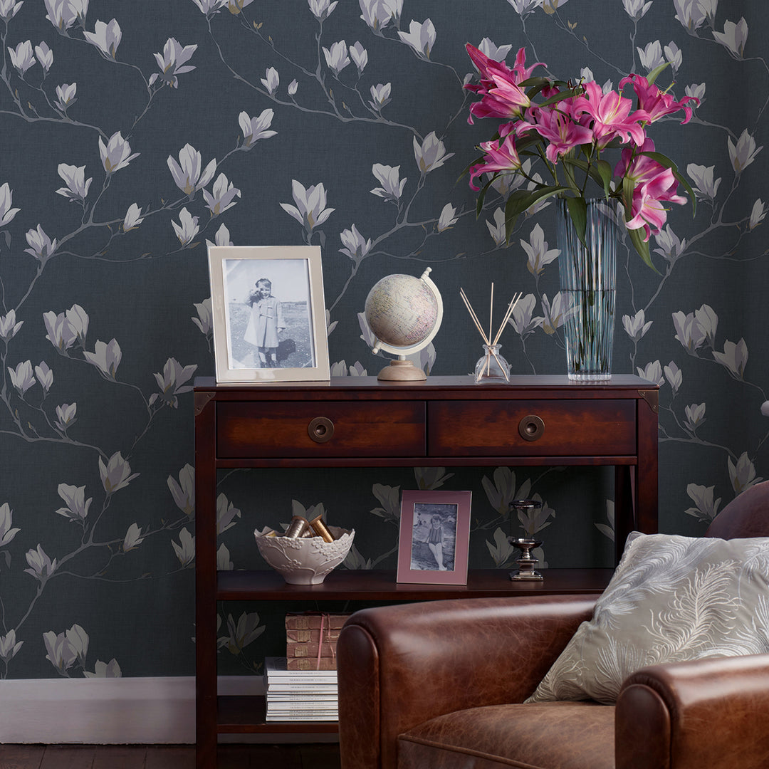 Magnolia Grove Dusky Seaspray Wallpaper