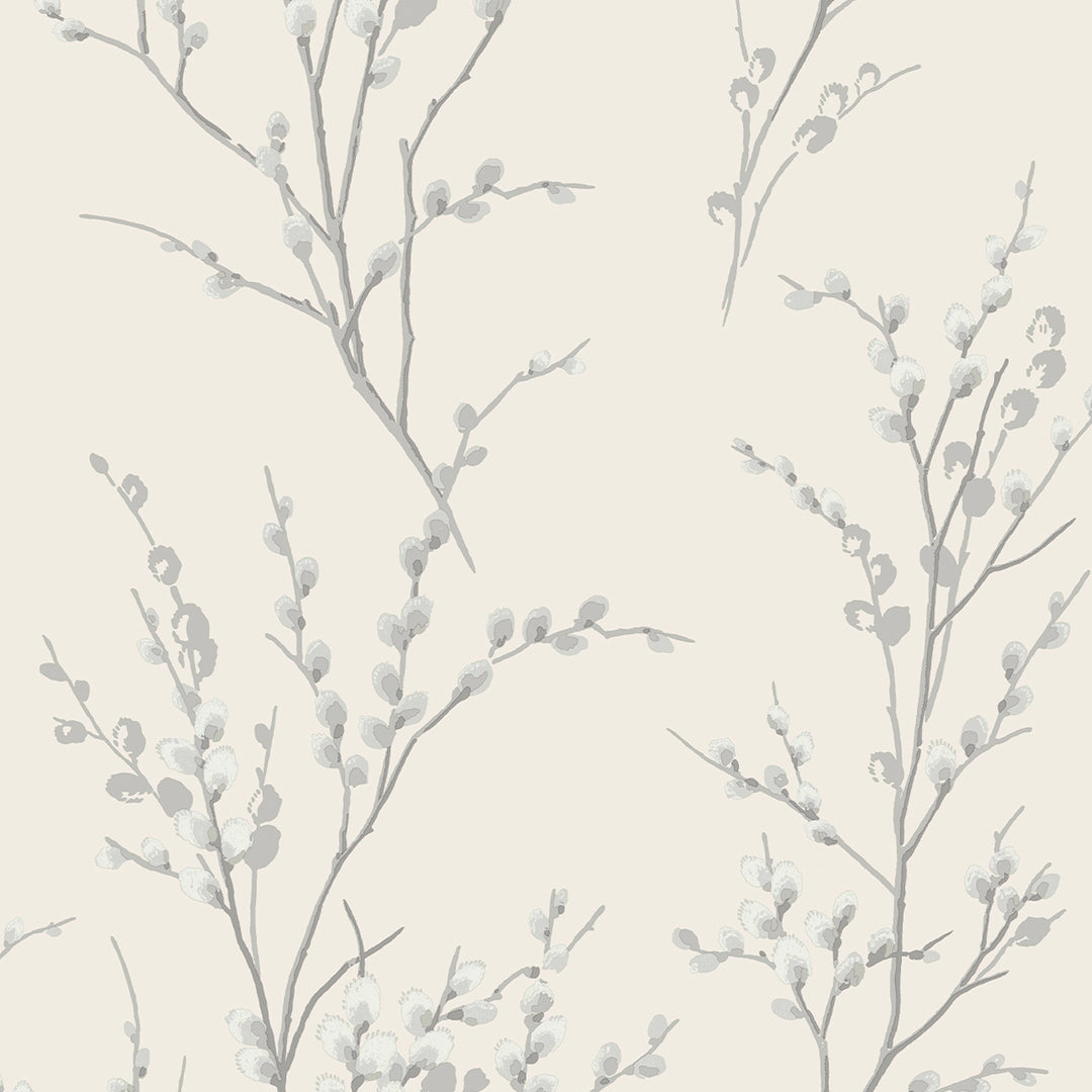 Pussy Willow Off White / Steel Wallpaper