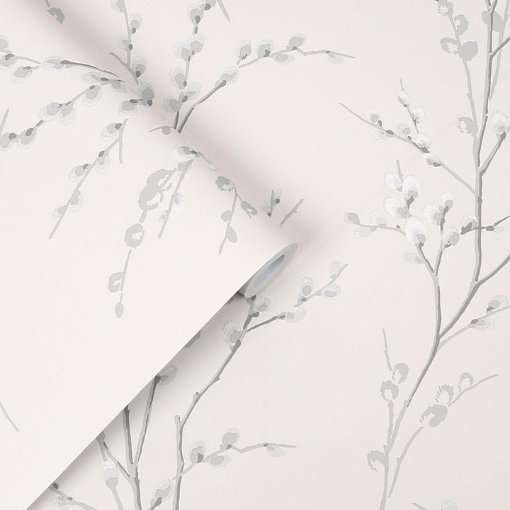 Pussy Willow Off White / Steel Wallpaper