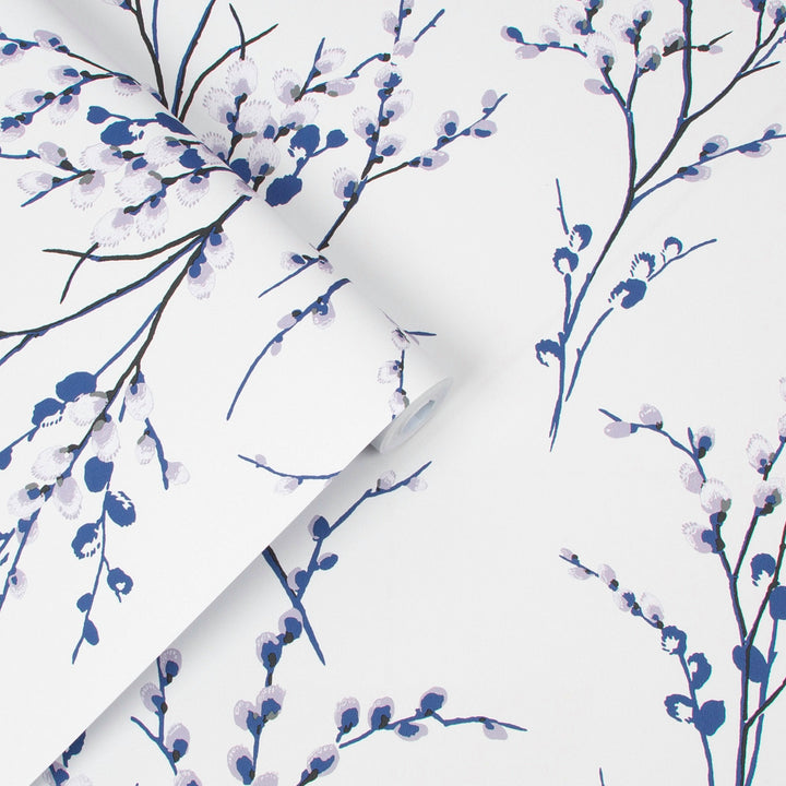 Pussy Willow Off White / Midnight Wallpaper