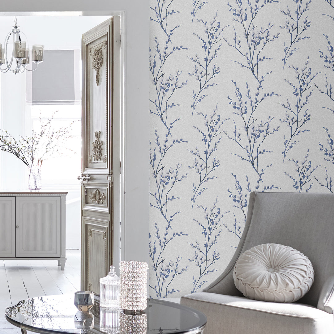 Pussy Willow Off White / Midnight Wallpaper