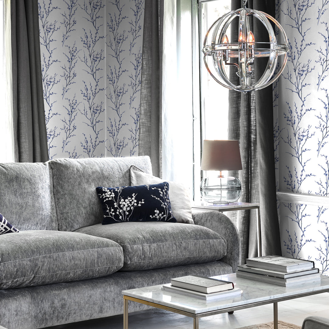 Pussy Willow Off White / Midnight Wallpaper