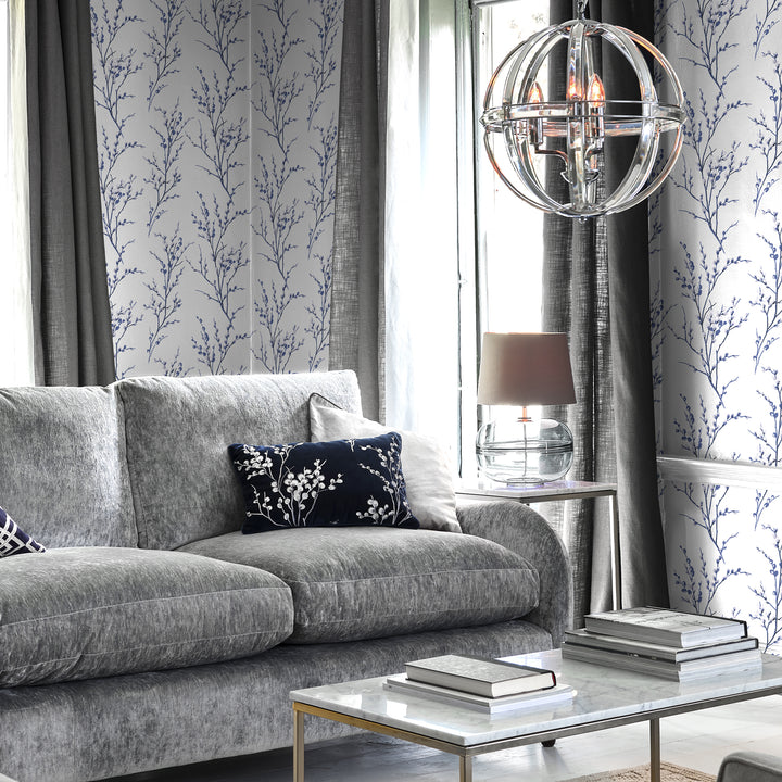 Pussy Willow Off White / Midnight Wallpaper
