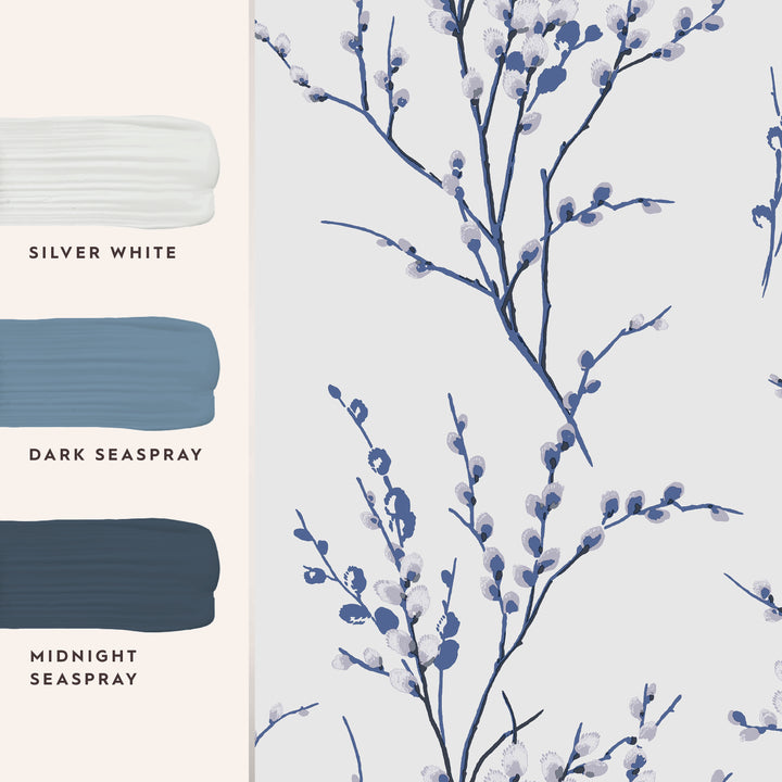 Pussy Willow Off White / Midnight Wallpaper