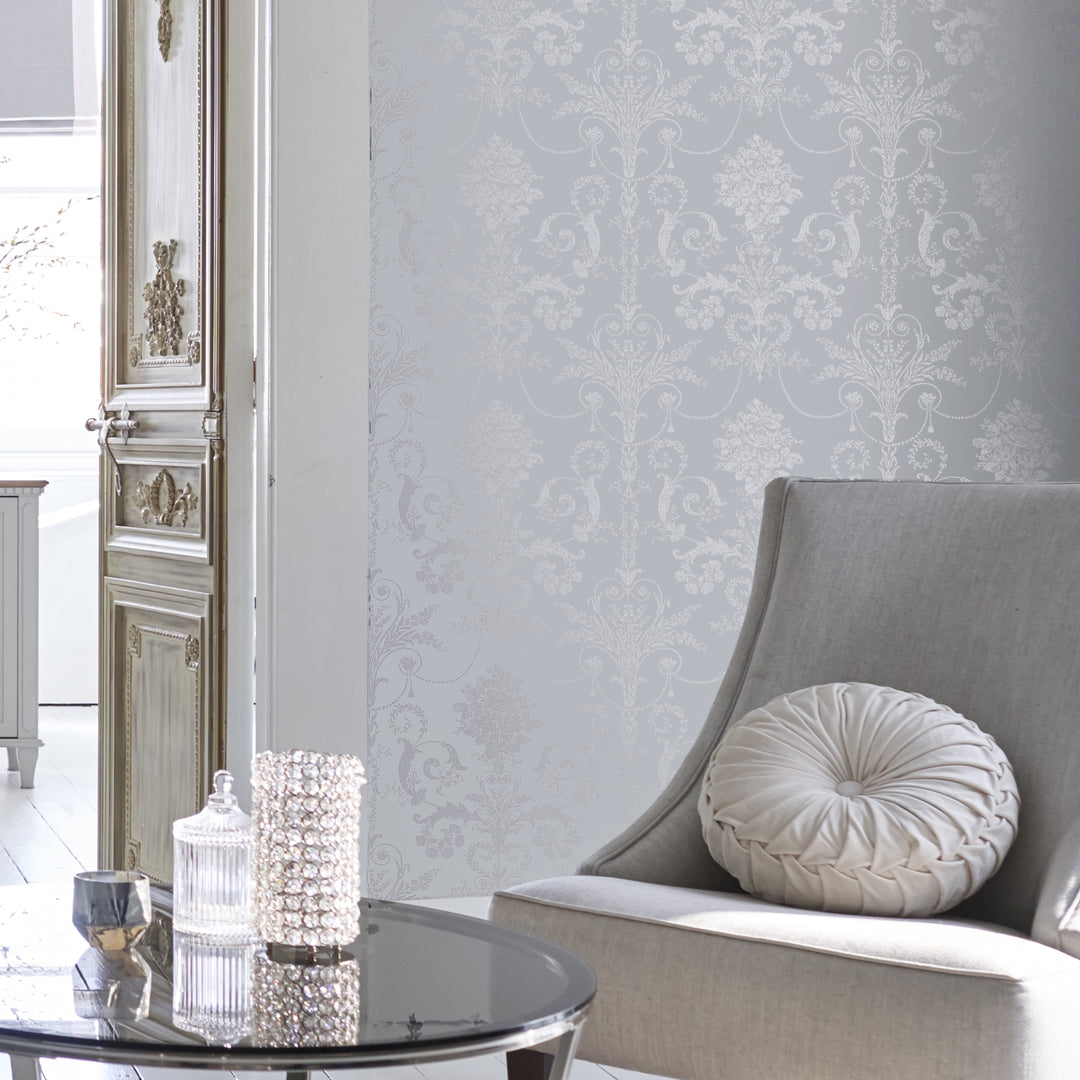 Josette Metallic Silver Wallpaper