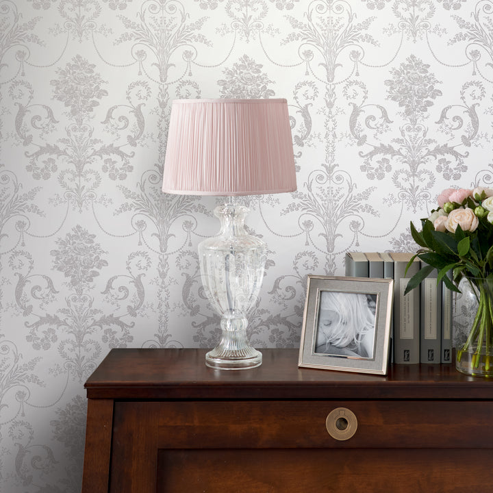 Josette Dove Grey / White Wallpaper
