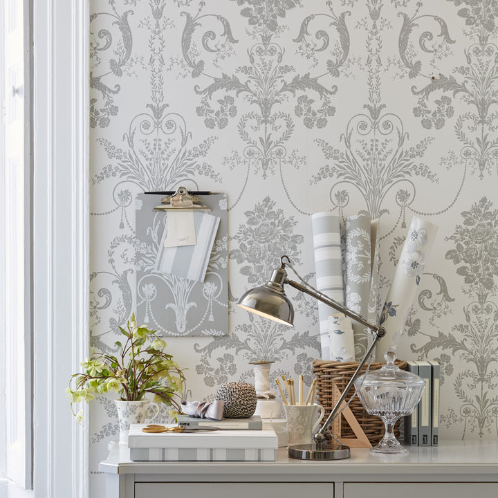 Josette Dove Grey / White Wallpaper