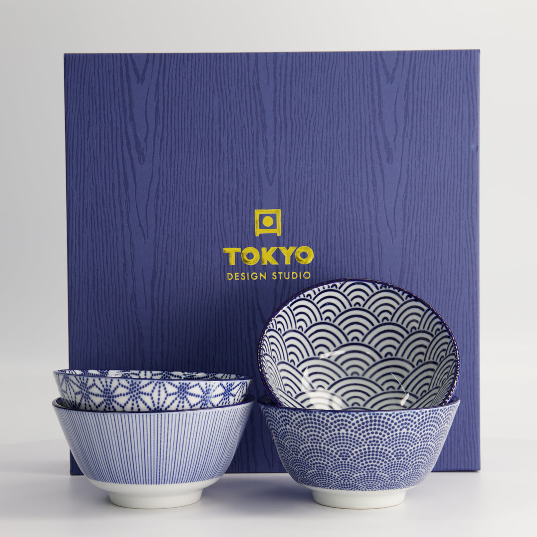 Nippon Blue Rice Bowl 300 ml Gift Set of 4
