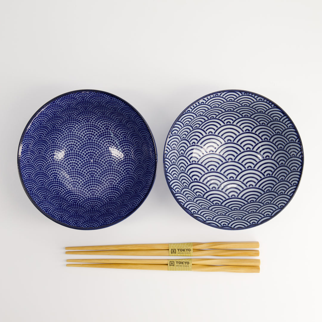 Nippon Blue Tayo Bowl Gift Set of 2 with Chopsticks