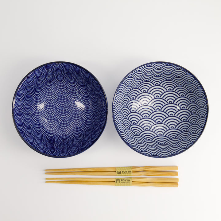 Nippon Blue Tayo Bowl Gift Set of 2 with Chopsticks