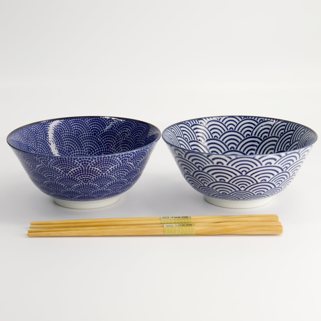 Nippon Blue Tayo Bowl Gift Set of 2 with Chopsticks