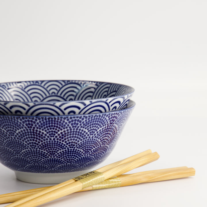 Nippon Blue Tayo Bowl Gift Set of 2 with Chopsticks