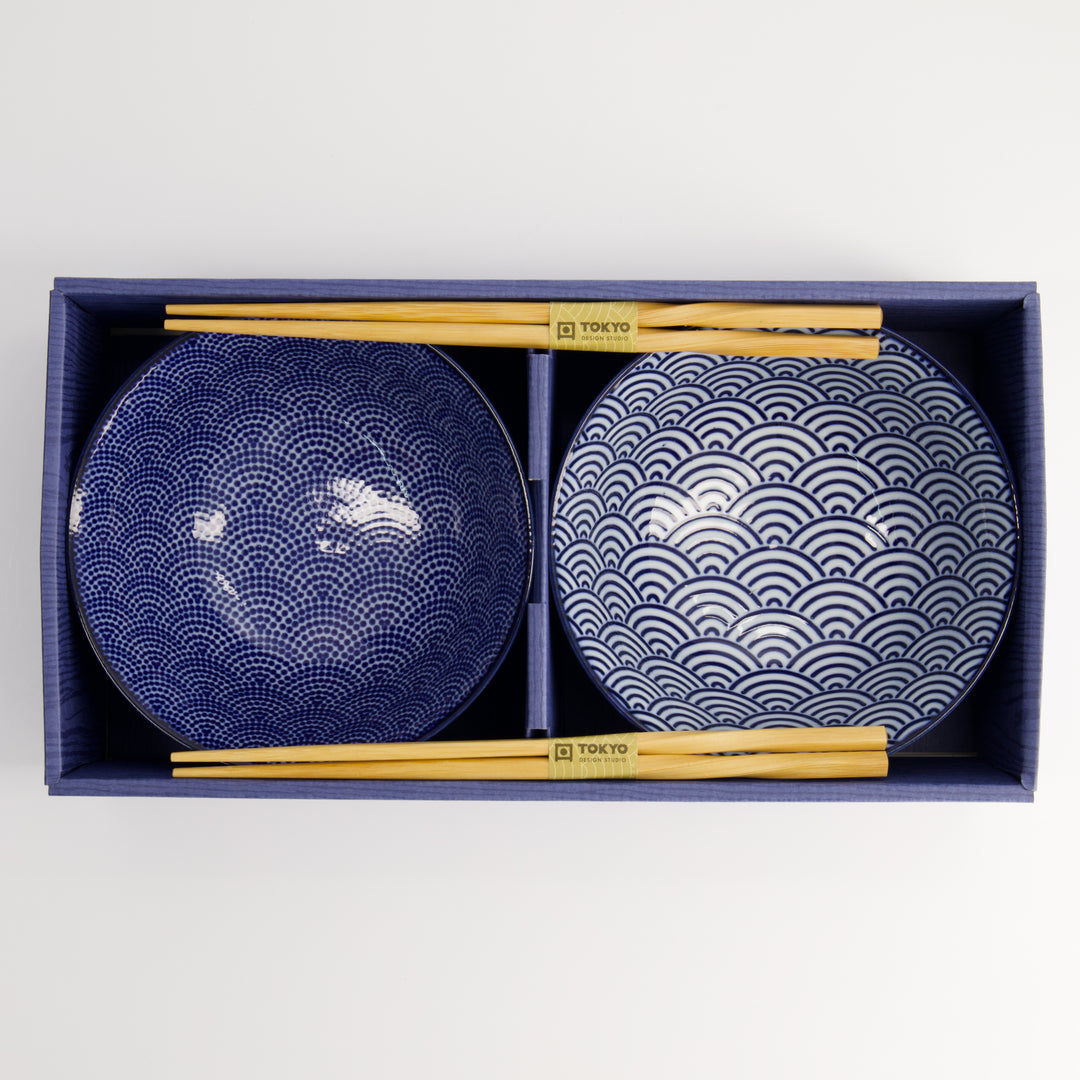 Nippon Blue Tayo Bowl Gift Set of 2 with Chopsticks