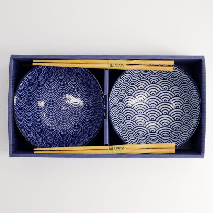 Nippon Blue Tayo Bowl Gift Set of 2 with Chopsticks