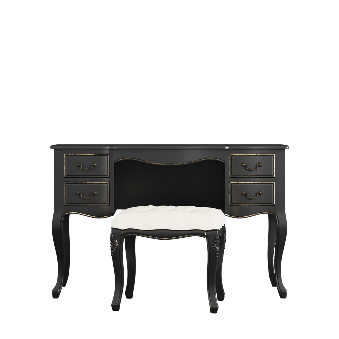 Montpellier Black 4 Drawer Dressing Table & Stool Set