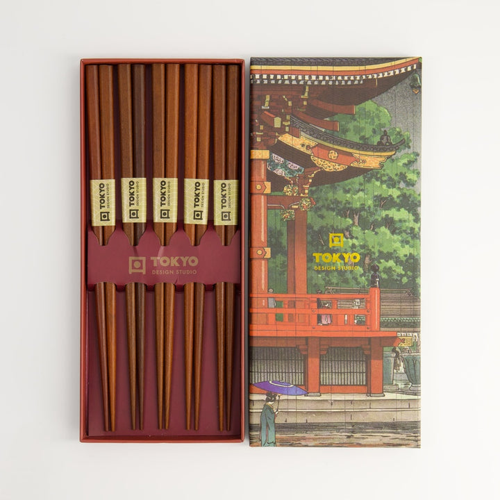 Wooden Chopstick Set of 5 in Traditional Gift Box