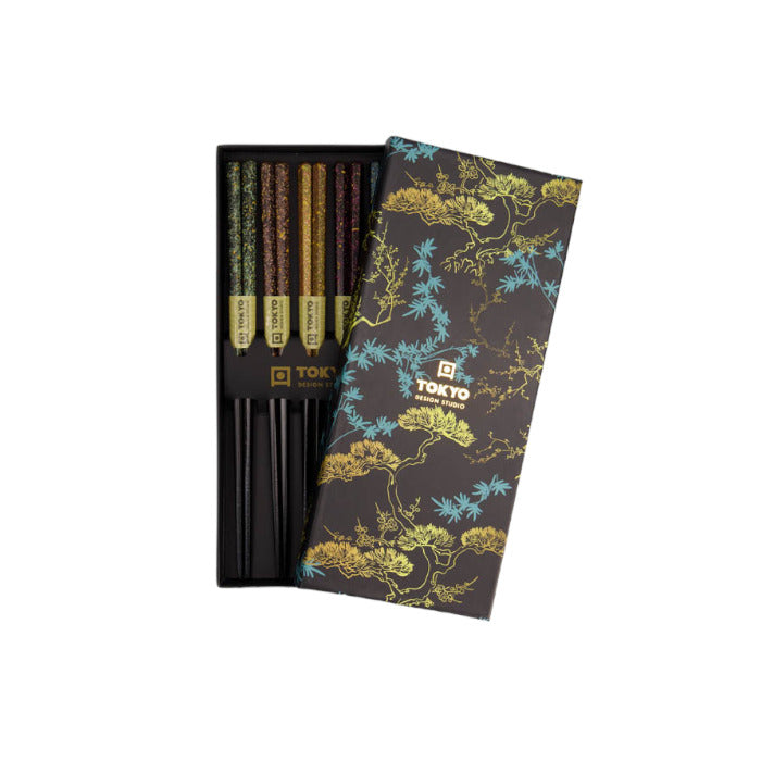 Wooden Chopstick Set of 5 - Black & Blue Gift Box Set