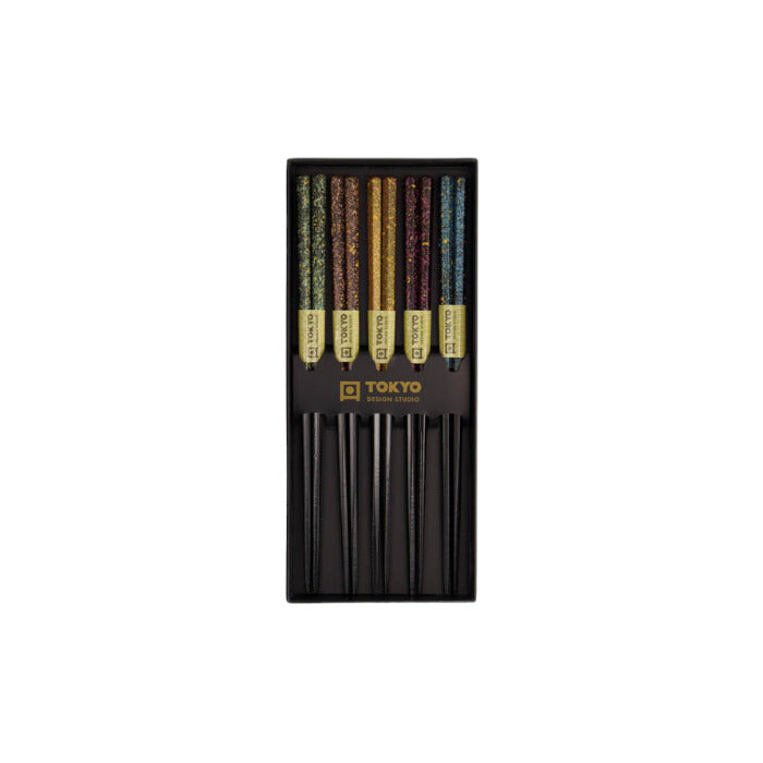 Wooden Chopstick Set of 5 - Black & Blue Gift Box Set