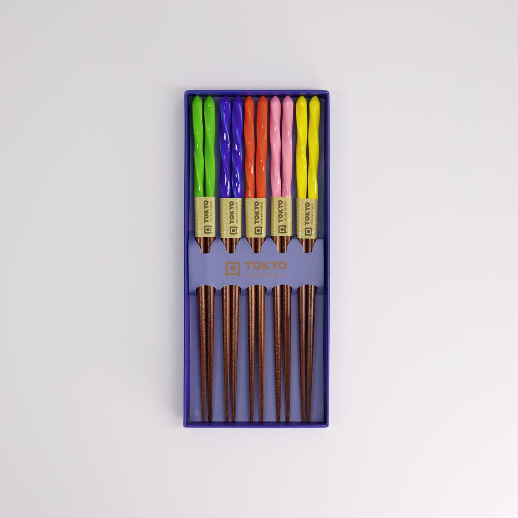 Wooden Chopstick Set of 5 - Blue Leaves Gift Box