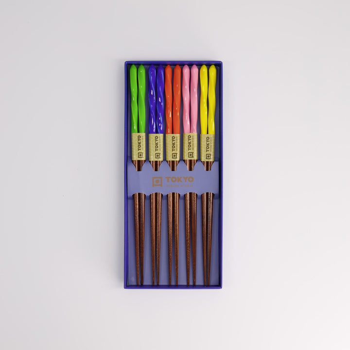 Wooden Chopstick Set of 5 - Blue Leaves Gift Box