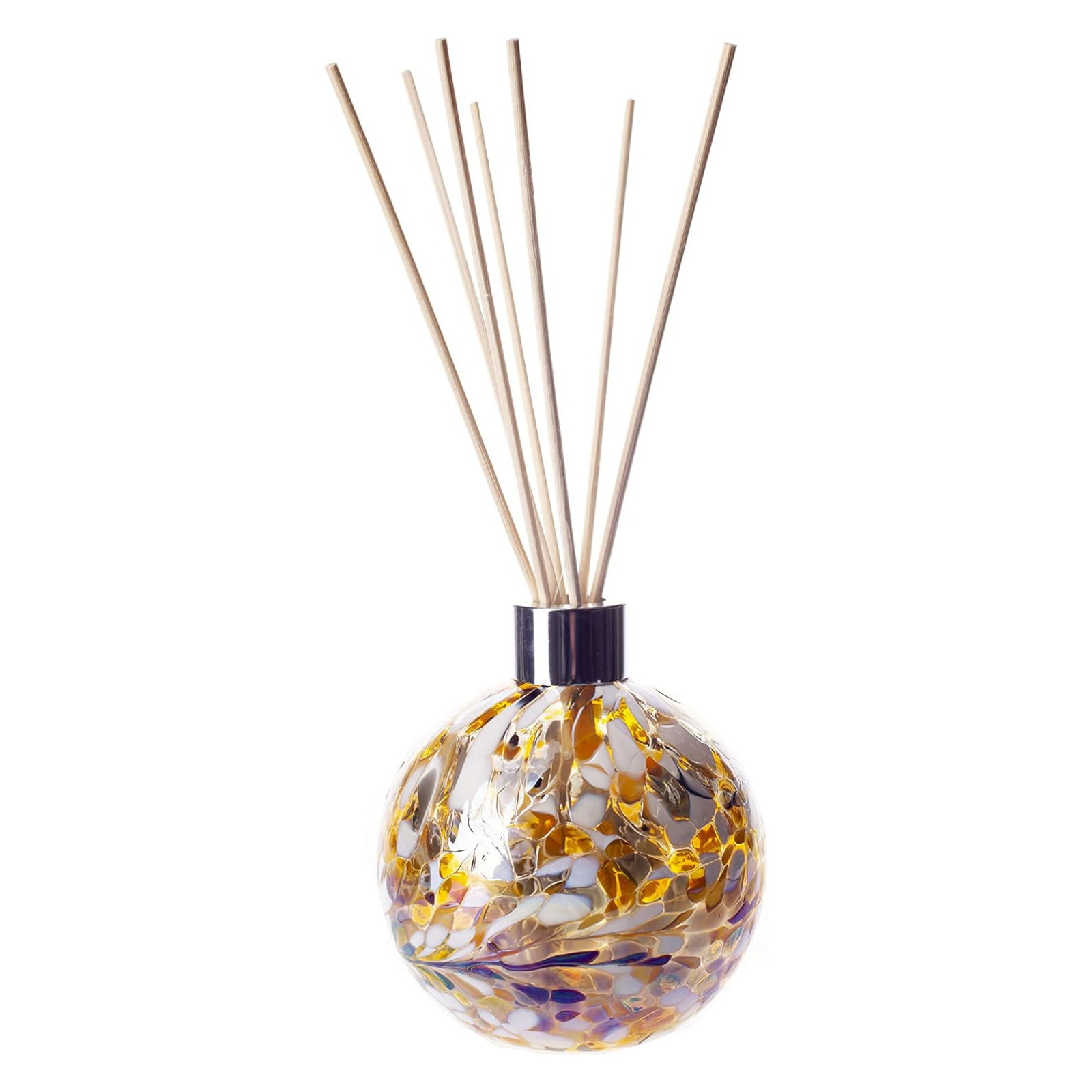 Amelia Art Glass Sphere Reed Diffuser in Gold, Brown & White – Plum Retail