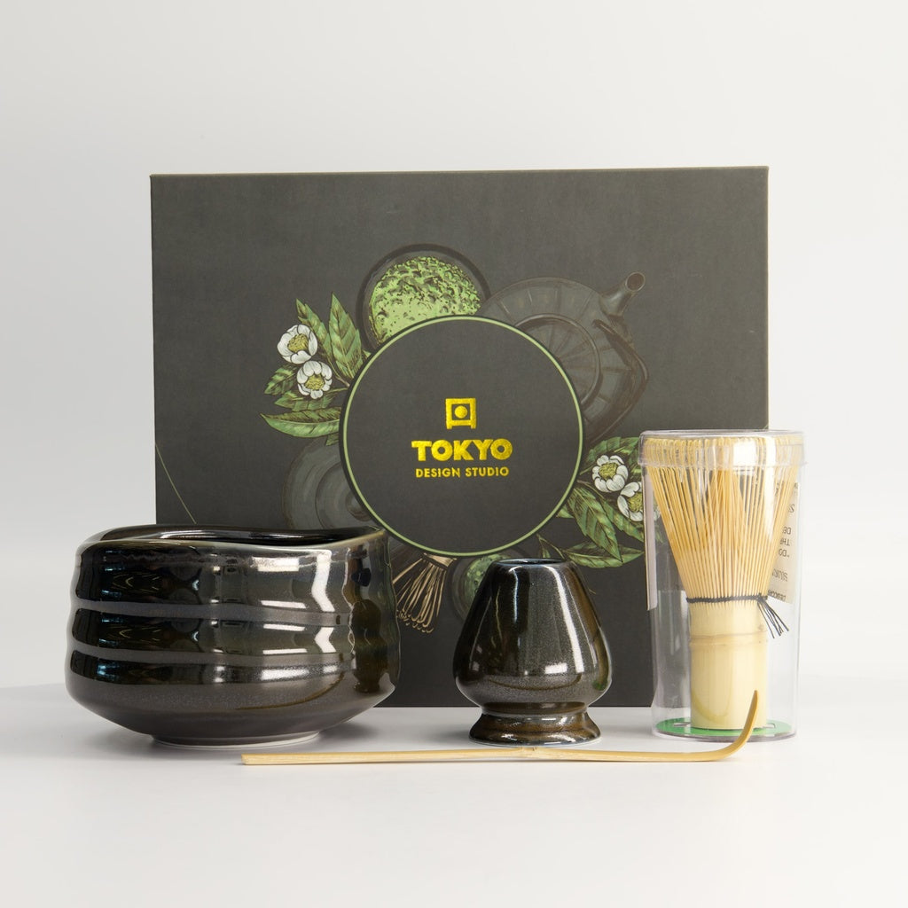 Matcha Gift Set of 4 with Bowl, Bamboo Whisk, Spoon & Holder