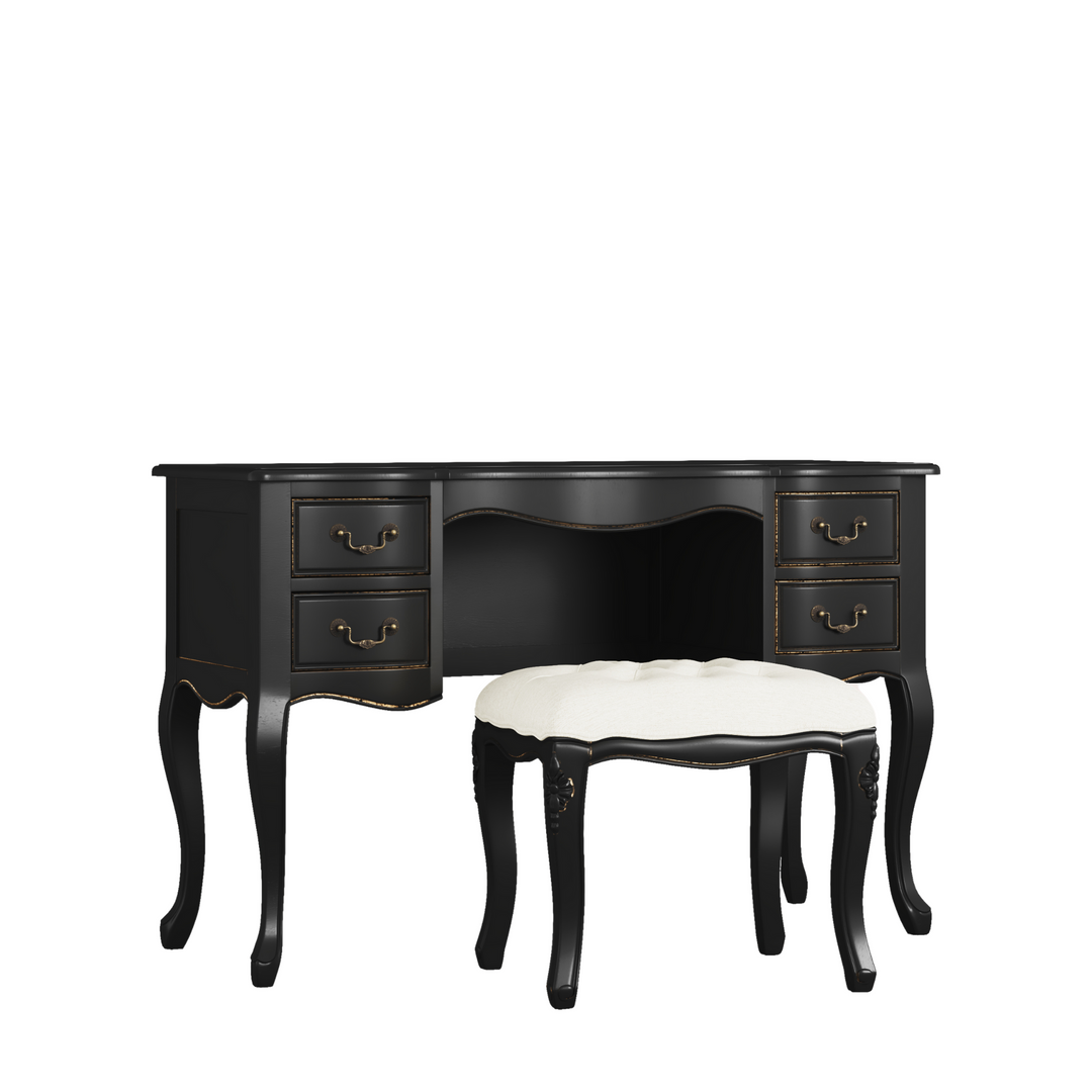 Montpellier Black 4 Drawer Dressing Table & Stool Set