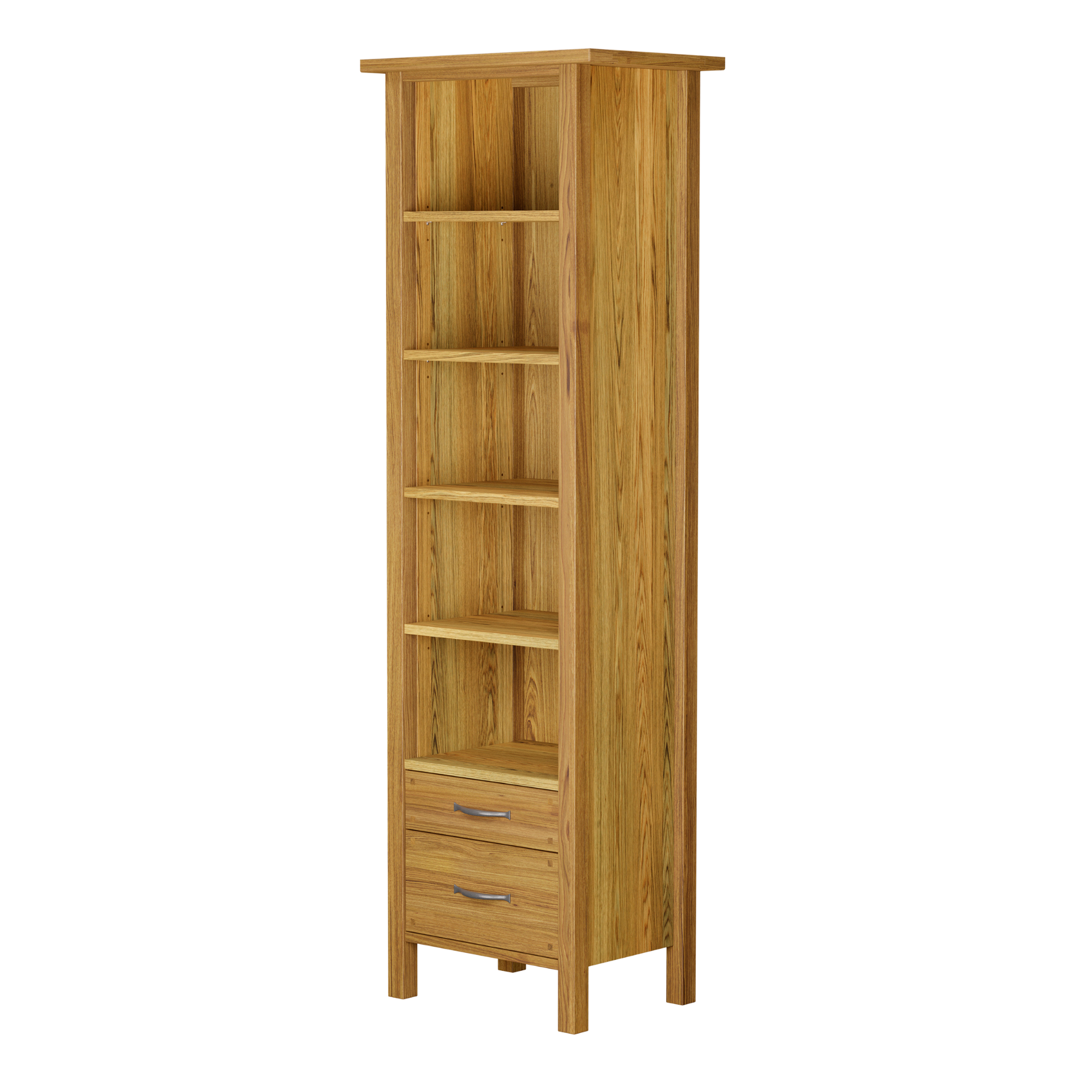 Milton Oak 2 Drawer Single Bookcase
