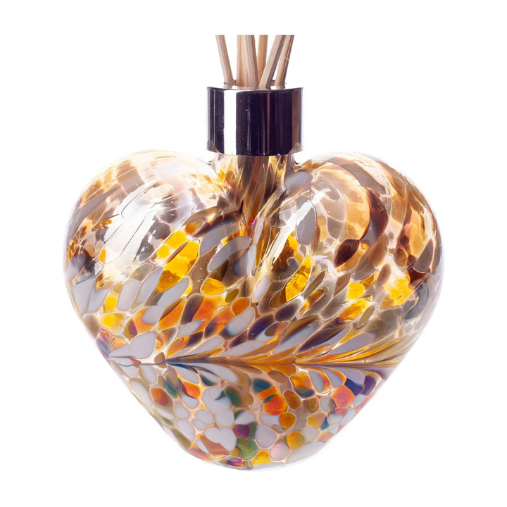 Glass Heart Reed Diffuser in Gold, Brown & White