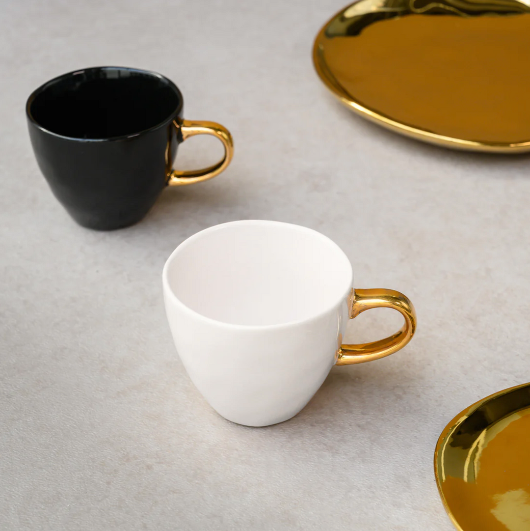 Good Morning Stoneware Cup with Gold Handle