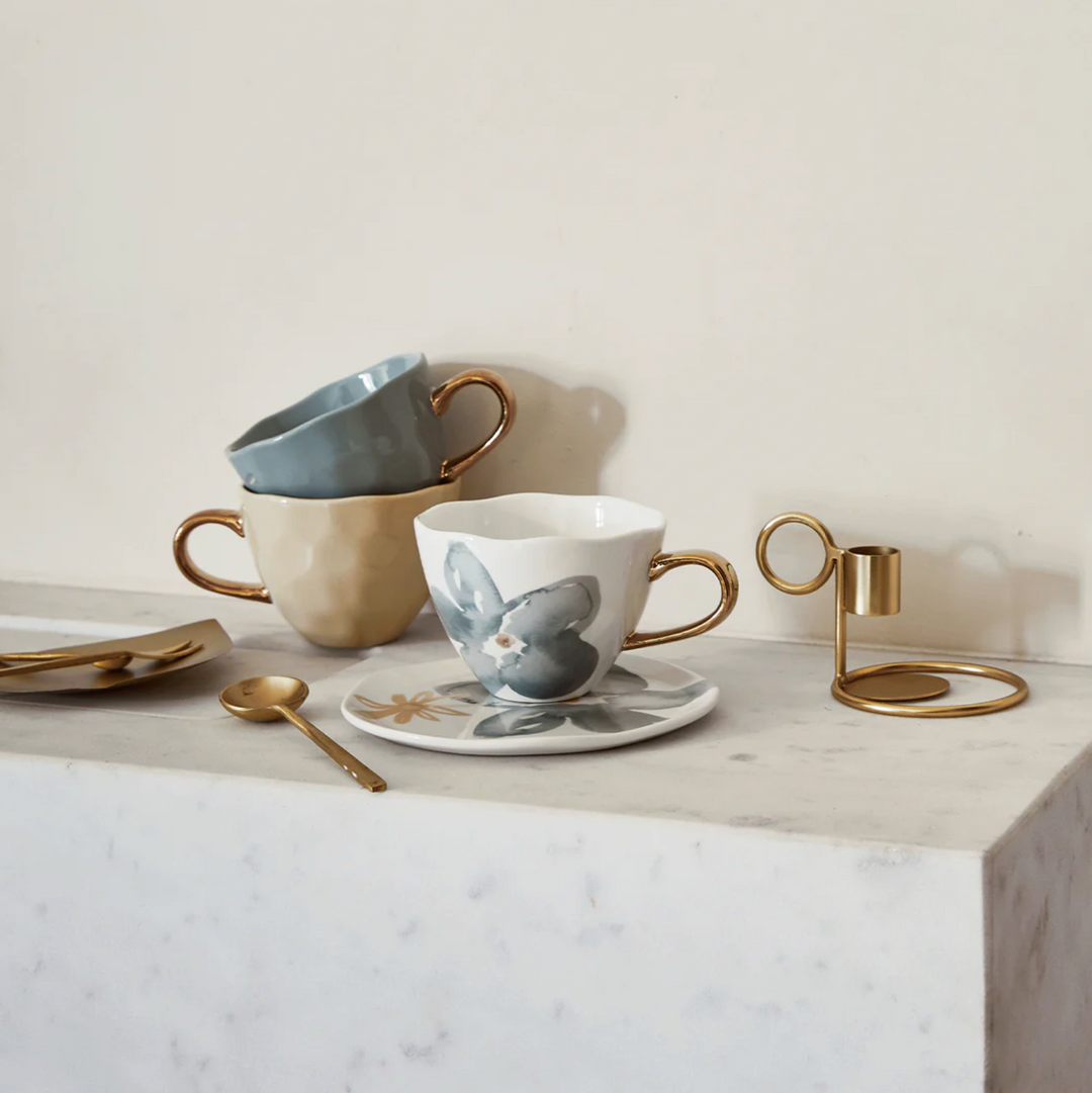 Good Morning Stoneware Cup with Gold Handle
