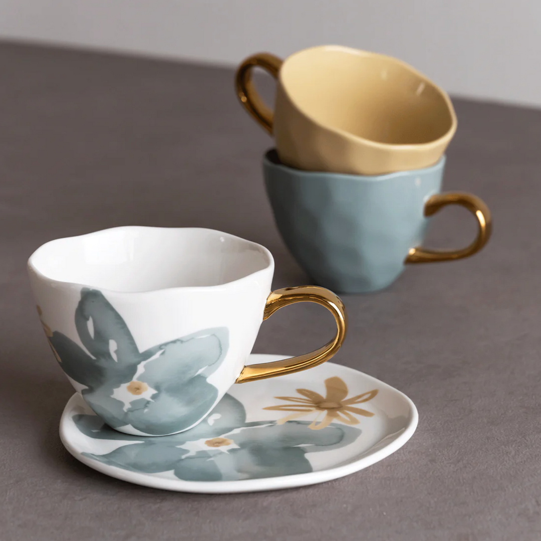 Good Morning Stoneware Cup with Gold Handle