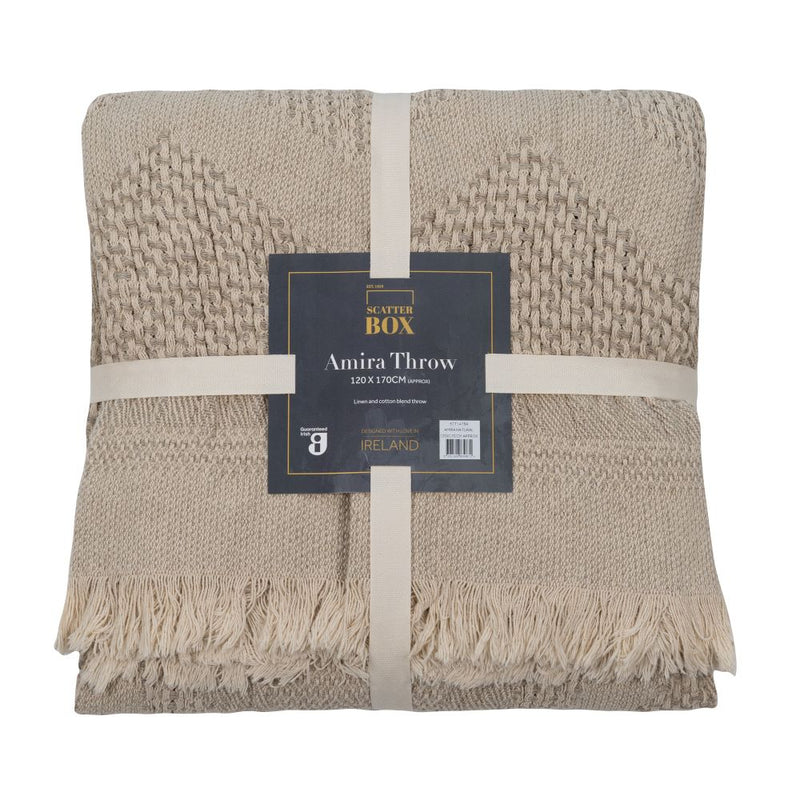 Amira Natural Throw with Fringed Edges - 120 x 170 cm