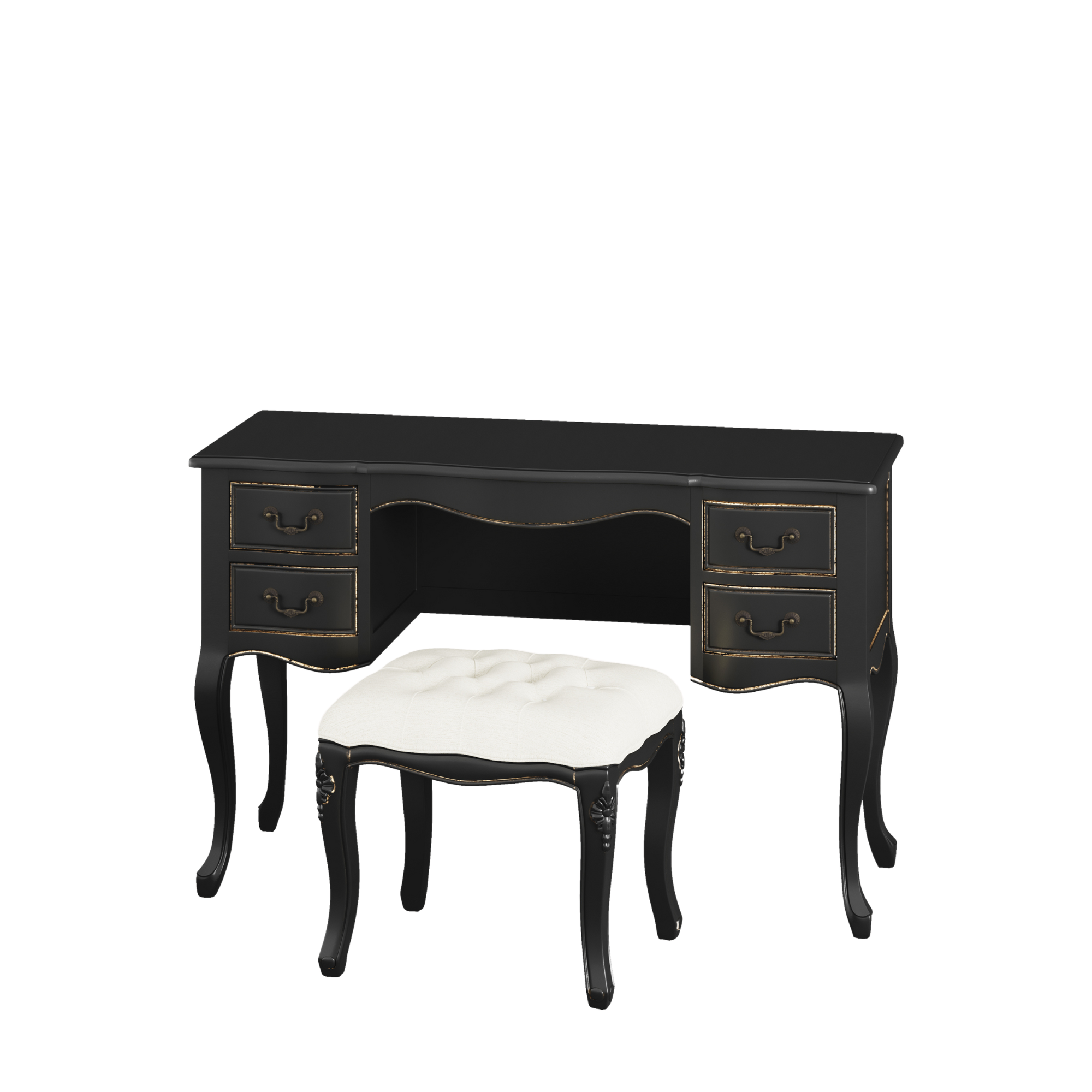 Montpellier Black 4 Drawer Dressing Table & Stool Set