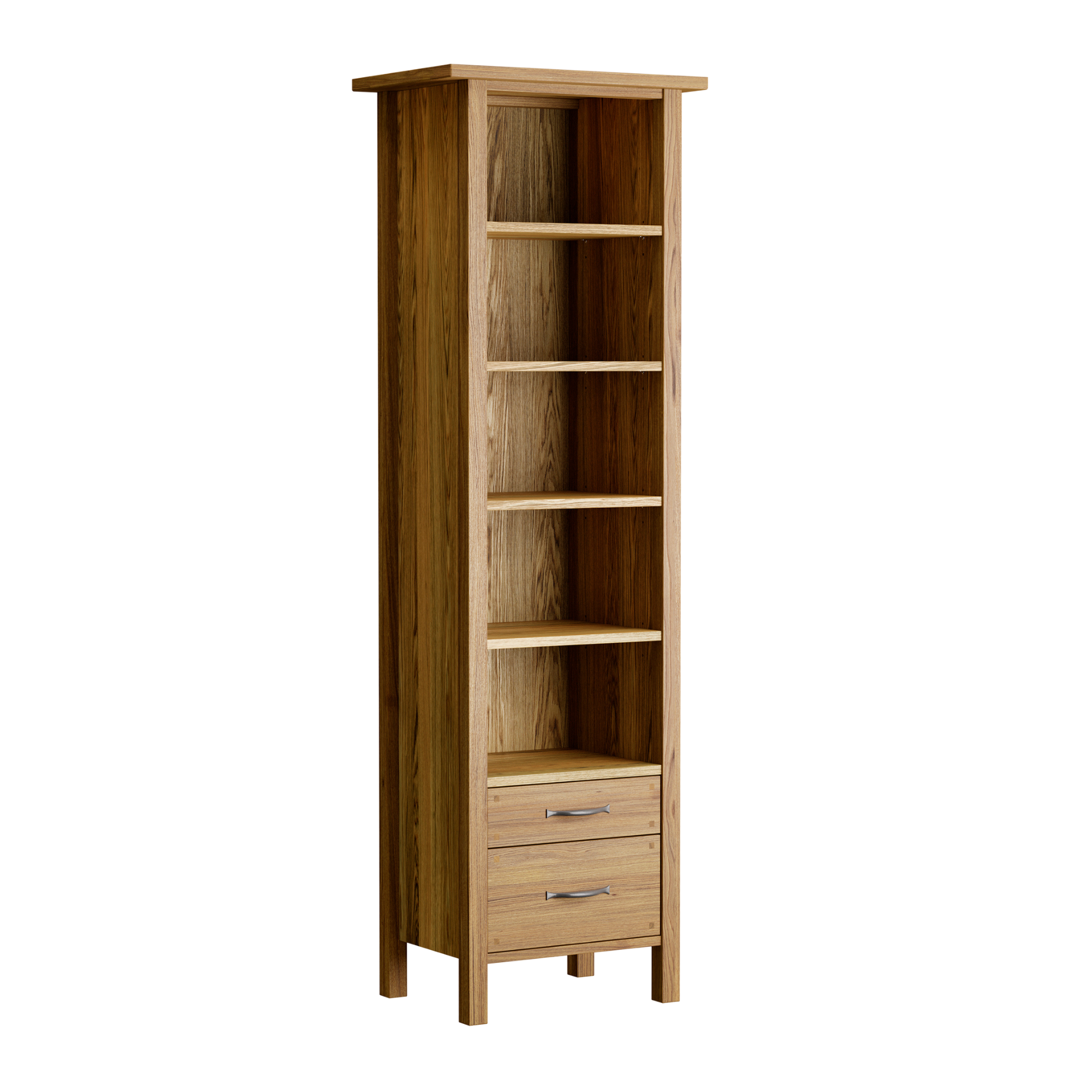 Milton Oak 2 Drawer Single Bookcase