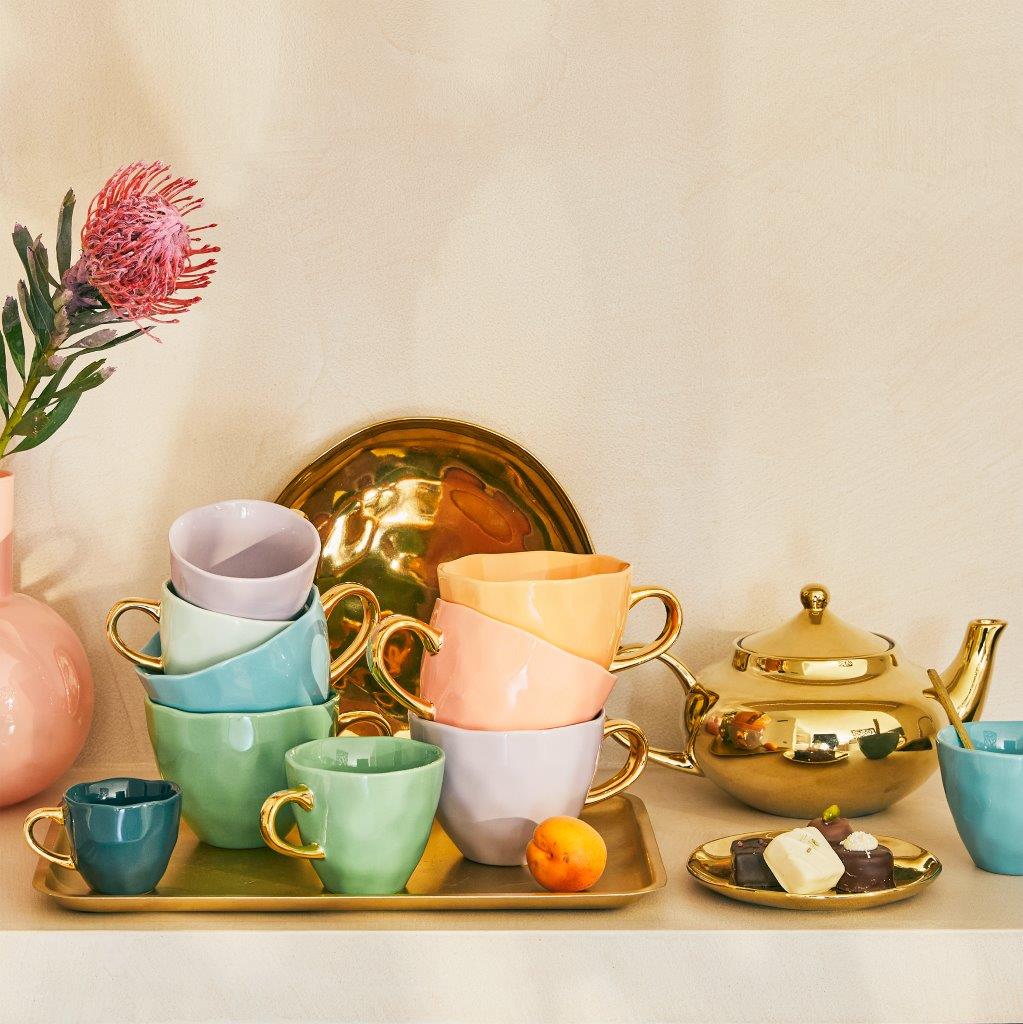 Good Morning Stoneware Cup with Gold Handle