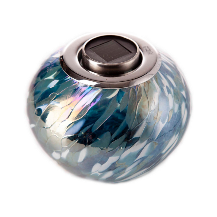 Glass Solar Globe Light in Turquoise & White