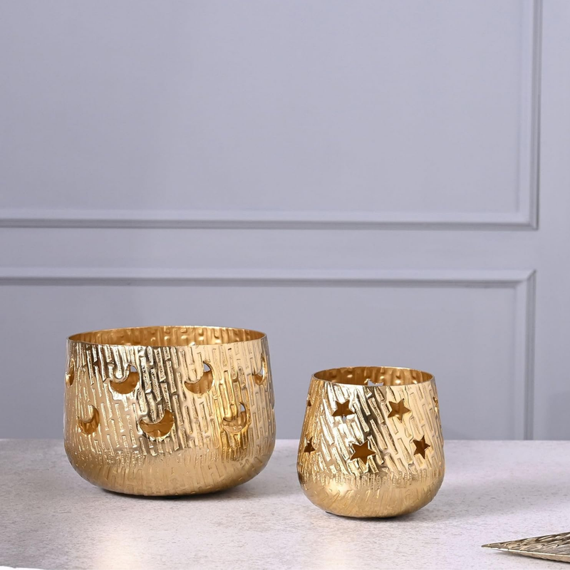 Celestial Gold Metal Candle Holder Set of 2