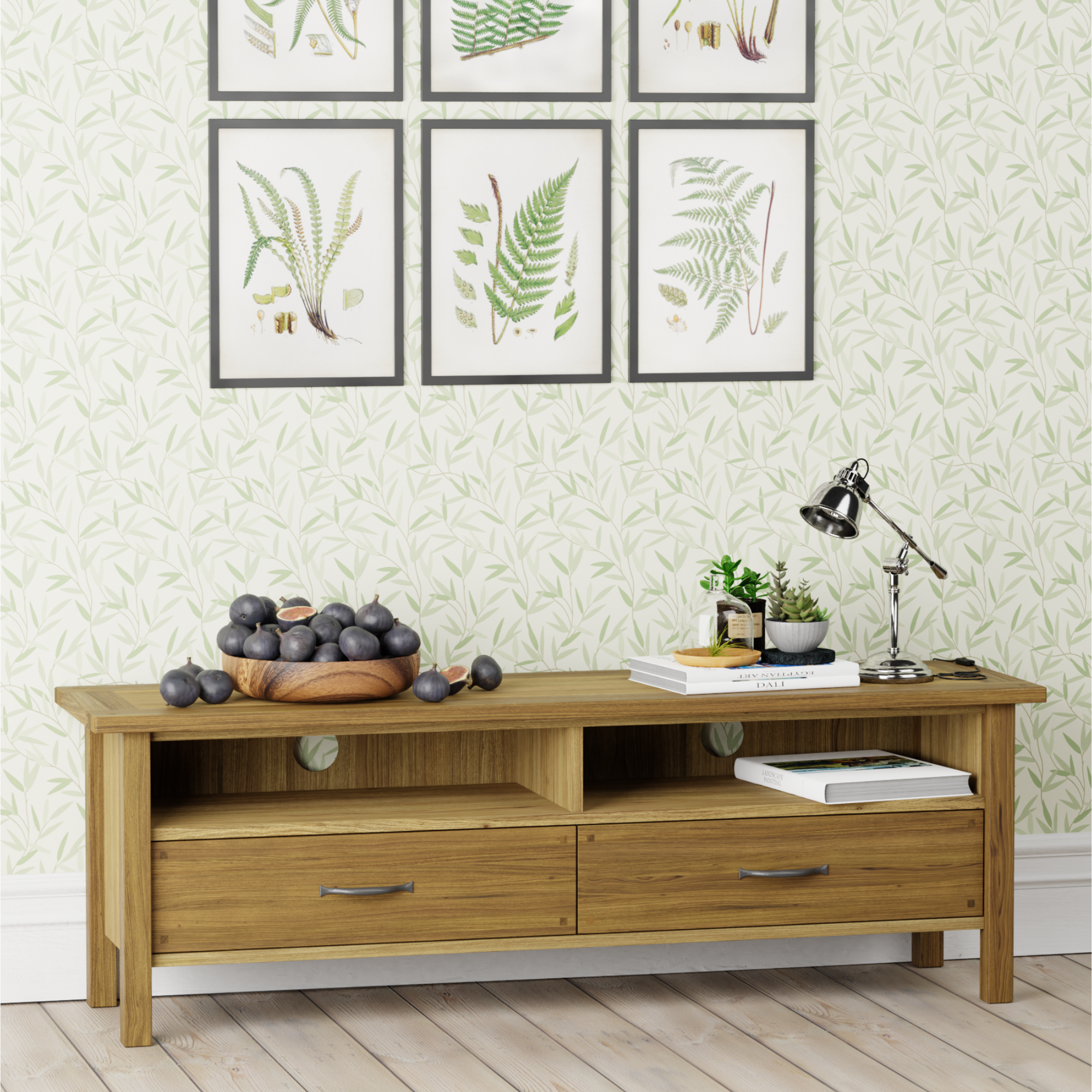 Milton Oak 2 Drawer Wide TV Unit