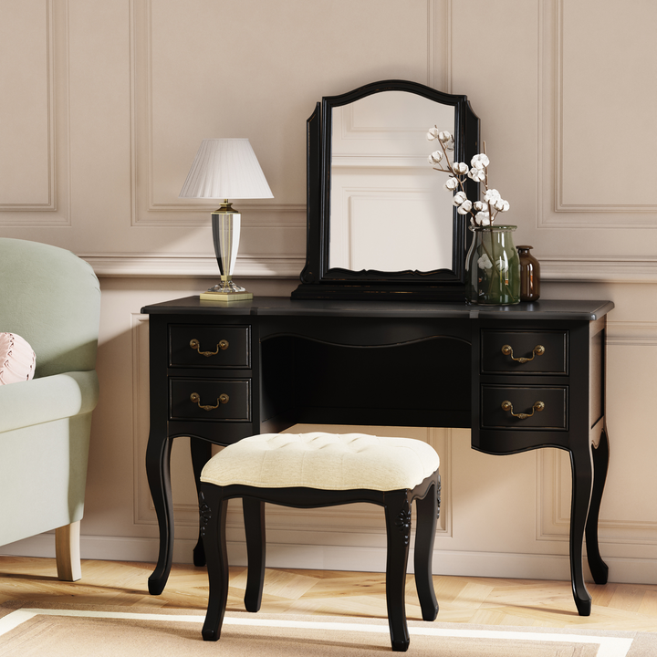 Montpellier Black 4 Drawer Dressing Table & Stool Set